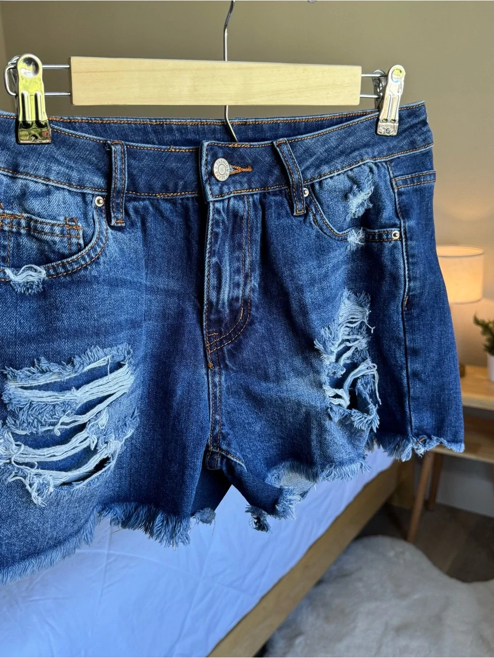 Distressed Denim Shorts - Blue